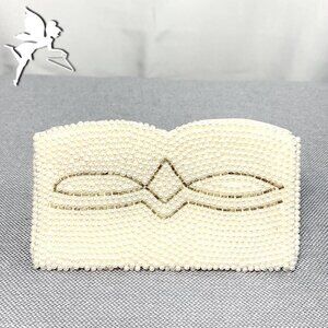 VINTAGE Art Deco off white pearl beaded zipper coin purse